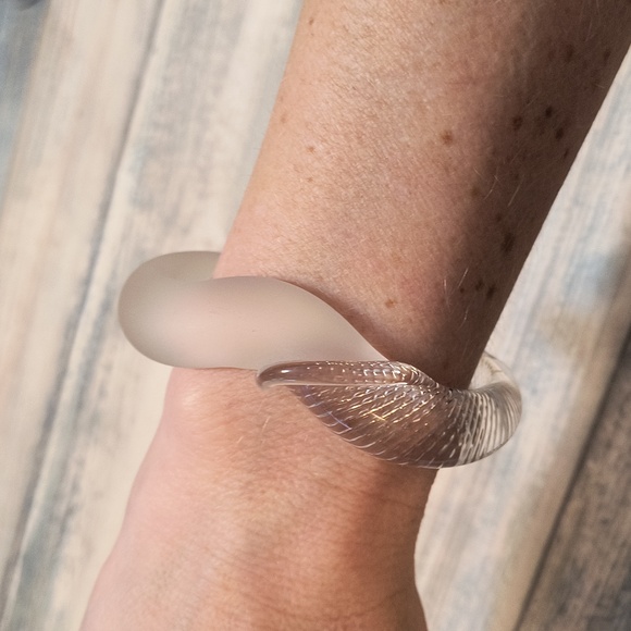 Vintage Jewelry - Frosted Clear Glass Cuff Bracelet